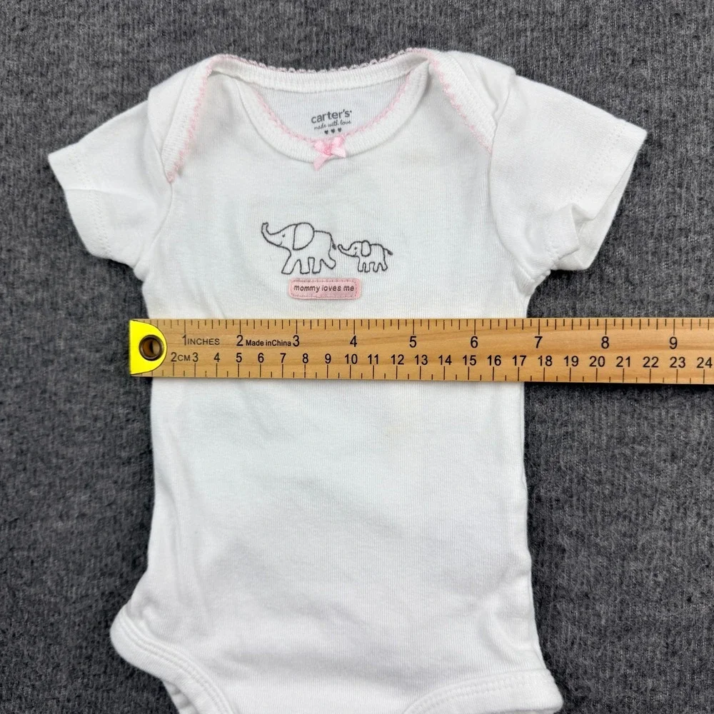 Carters Baby Girls White Mommy Loves Me Elephant Bodysuit 3 Months‎ Pink Trim